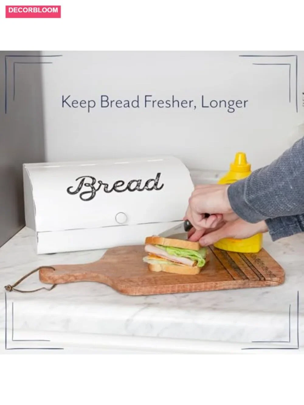 Rustic White Bread Box Farmhouse Vintage Enamelware Countertop Bread Bin